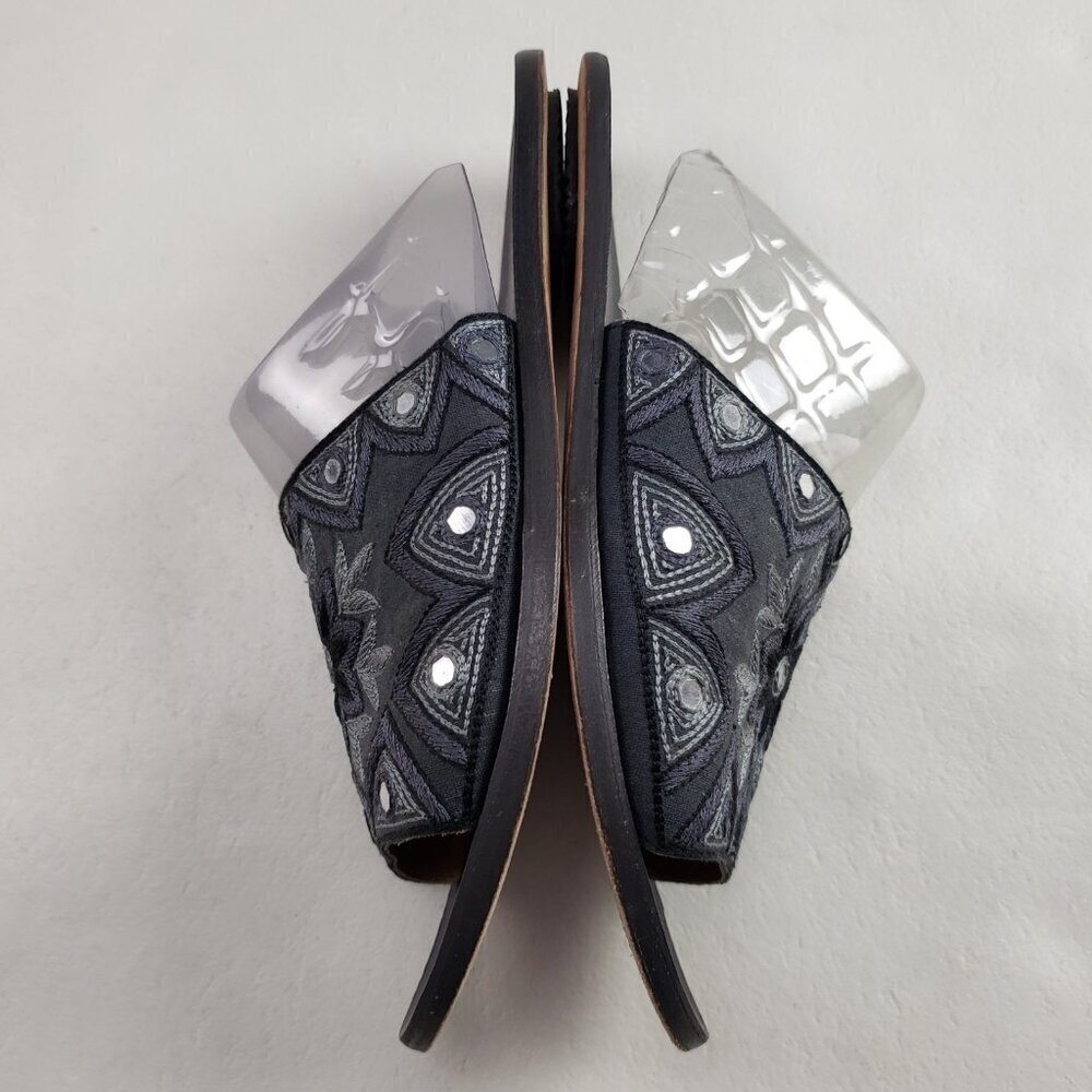 Jeffrey Campbell Embroidered Slide Sandal Womens 9 Black Leather Floral Slip On - Picture 5 of 12